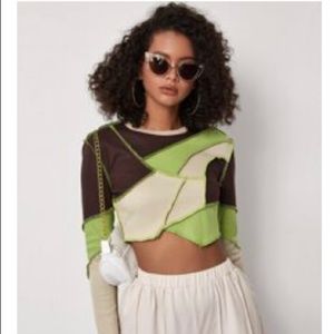 Contrast Stitch Colorblock Crop Top